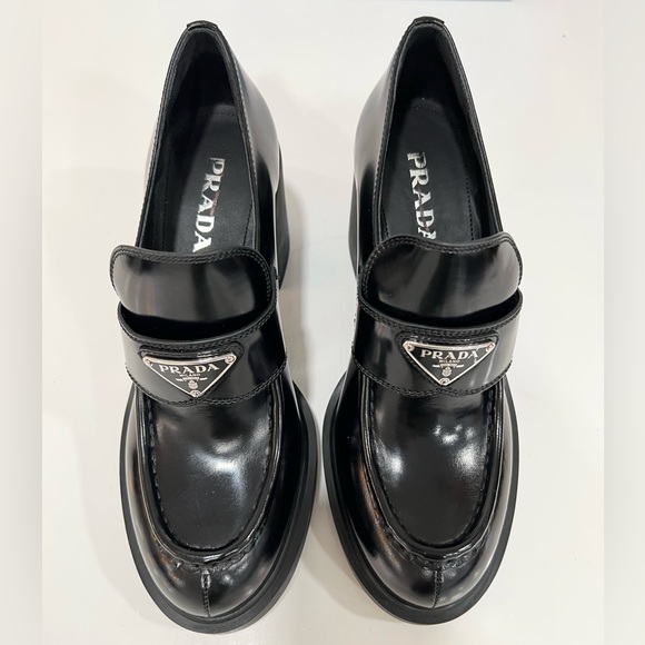 PRADA Chocolate 85mm high-heeled brushed leather loafers - Picture 6 of 13